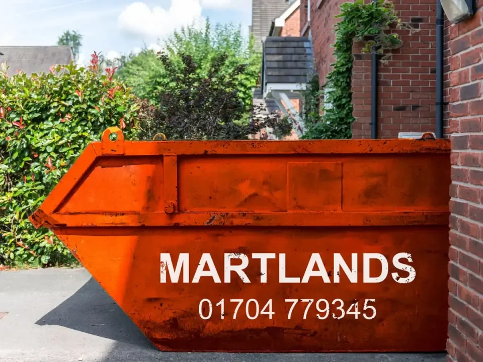 Lydiate skip hire guide with a skip on a village drive
